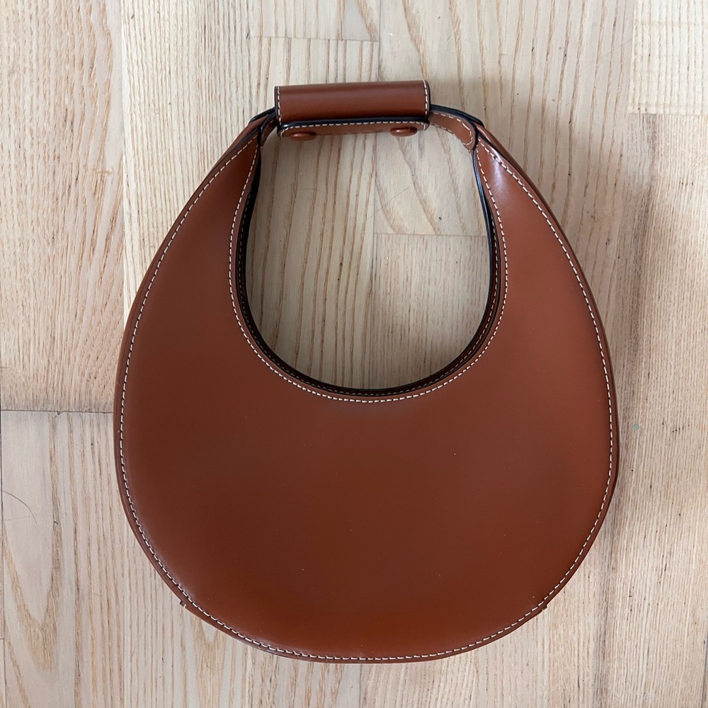 Staud mini moon Elegant Brown Leather structured Women's Bag cross stitching